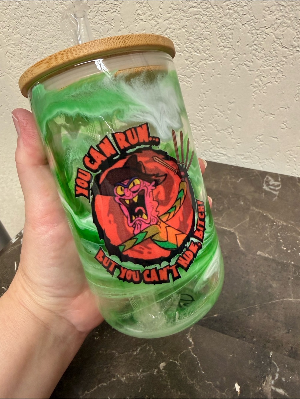 Rick and Morty Scary Terry 18 oz Wine Glass Glow in the Dark Cup Handmade